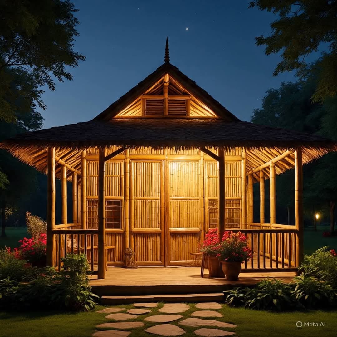 Bamboo structure at night